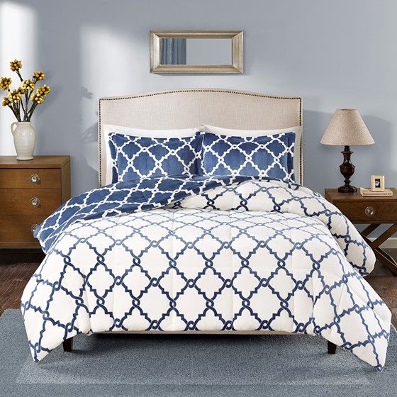 Olliix by True North by Sleep Philosophy Peyton Navy Twin Reversible Plush Comforter Mini Set-1