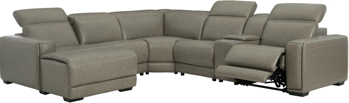 Signature Design by Ashley® Correze 6-Piece Gray Power Reclining Left-Arm Facing Sectional and Chaise with Console