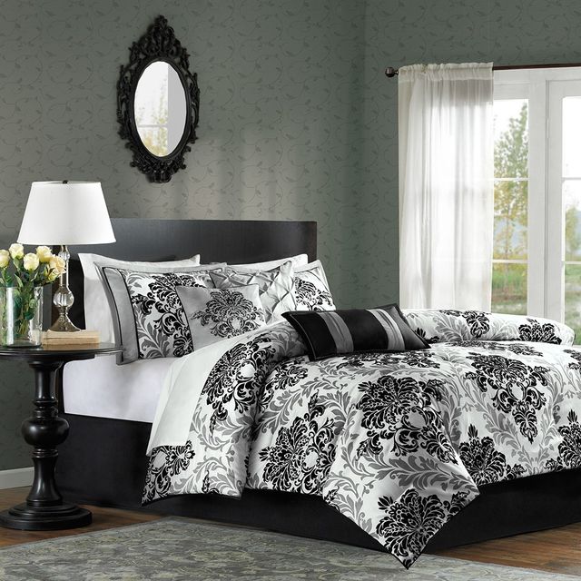 Olliix by Madison Park Bella 7 Piece Black California King Comforter Set-0