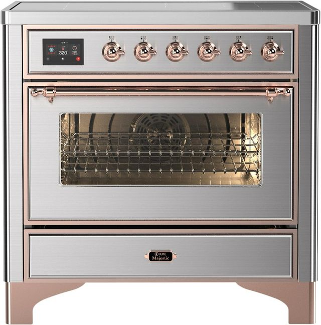 Ilve® Majestic III 36" Stainless Steel Pro Style Induction Range with Triple Glass Door and Copper Trim-0