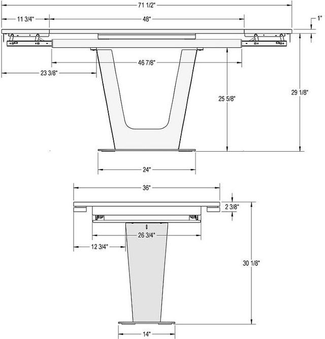 Amisco Customizable Lucarelli 96" Rectangular Extendable Table with 1" White Oak Veneer, Radius Corners and 1 Leaf-3