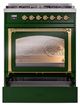 Ilve® Nostalgie II Noblesse 30" Emerald Green Pro Style Dual Fuel Range with Brass Trim-3