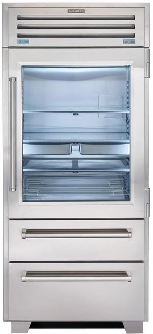 Front view of the Sub-Zero® PRO Series 36 in. 22.7 Cu. Ft. Stainless Steel Frame Bottom Freezer Refrigerator