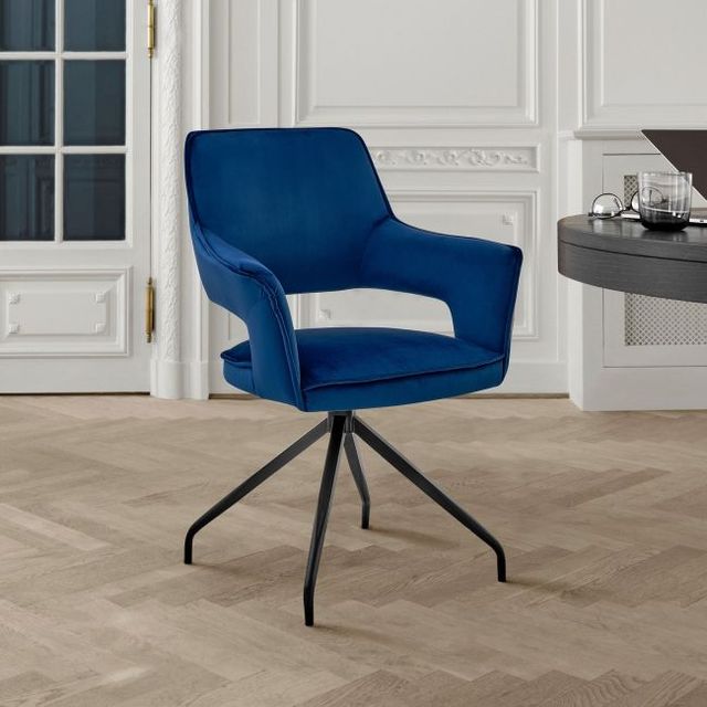 Armen Living Hadley Blue/Matte Black Dining Arm Chair-1