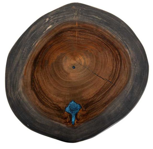 International Furniture Direct Parota Epoxy Stained Brown Chairside Table with Black Base-2