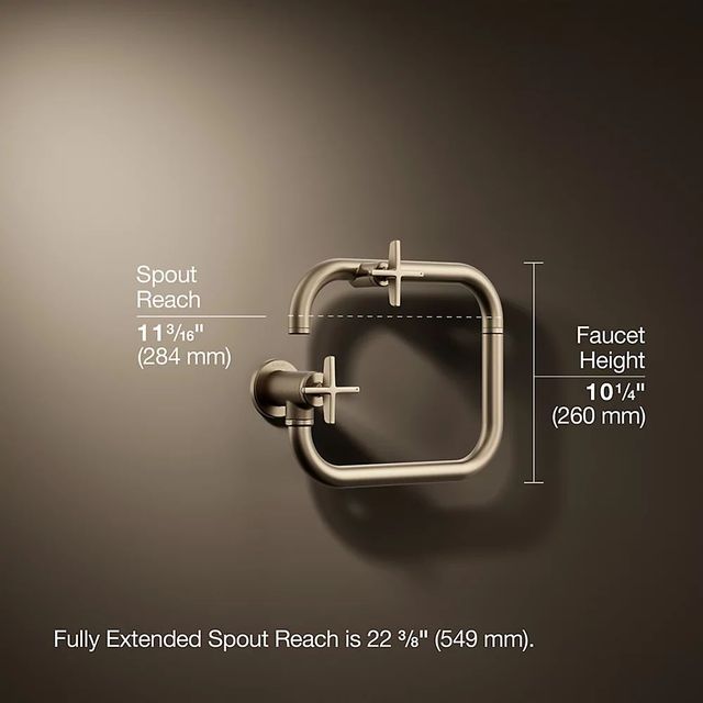KOHLER® Billet® Vibrant Brushed Bronze Wall-Mount Pot Filler with Cross Handle-2