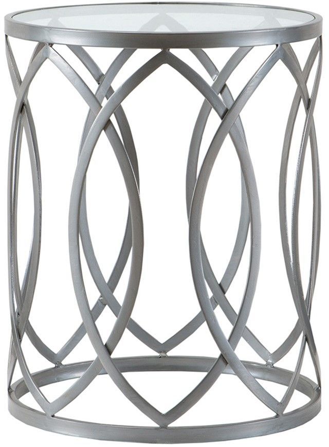 Olliix by Madison Park Tempered Glass Accent Table with Grey Base -0