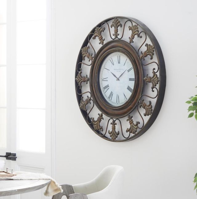 Deco Marche Brown 38” Fleur De Lis Wall Clock-4