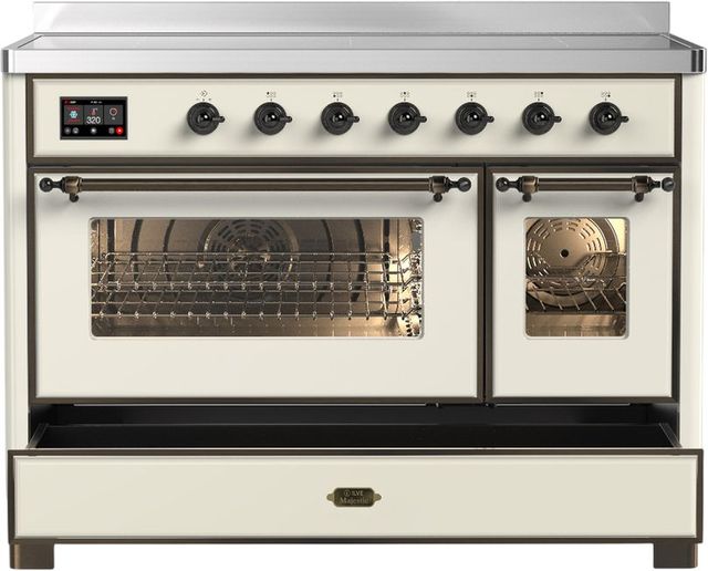 Ilve® Majestic III 48" Antique White Pro Style Induction Range with 6 Elements and Burnished Trim-2