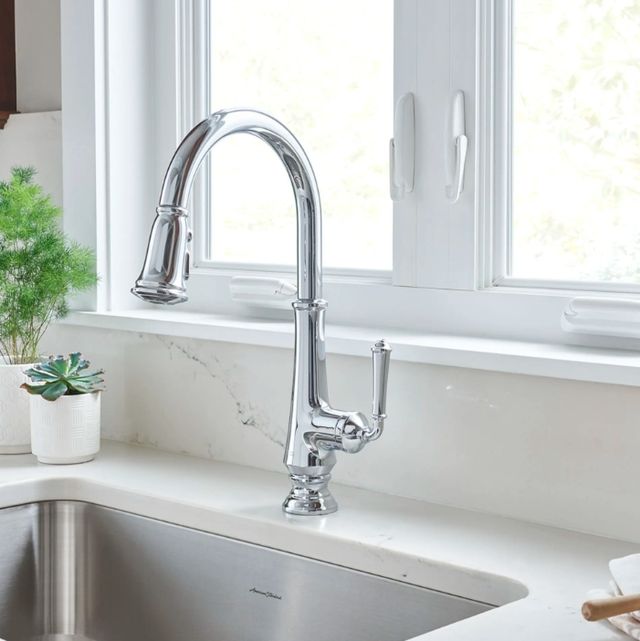 American Standard Delancey® Polished Chrome Single-Handle Pull-Down Dual Spray Function Kitchen Faucet-1