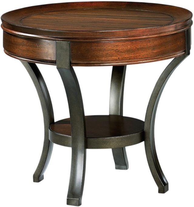 Hammary® Sunset Valley Mahogany Round End Table with Antique Bronze Base-0