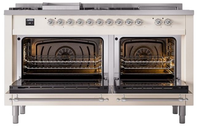 Ilve® Nostalgie II Noblesse 60'' Antique White Pro Style Dual Fuel Range with Chrome Trim-2