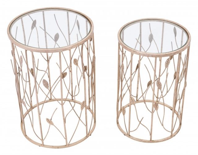 Zuo® Sage 2-Piece Glass Top Side Tables with Gold Framework-1