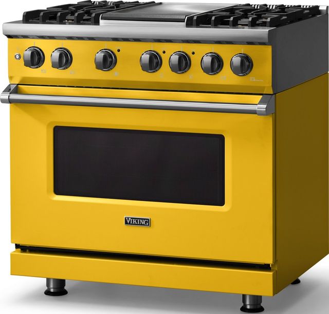 Viking® 5 Series 36" Daffodil Pro Style Dual Fuel (NG) Range with Polished Chrome Trim-3