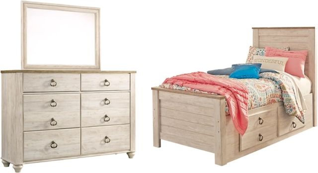 Signature Design by Ashley® Willowton 2-Piece Whitewash Twin Panel Bed Set-0