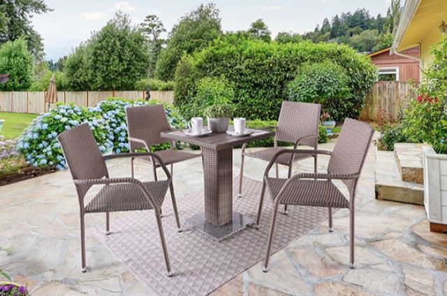 Furniture of America® Galina 2-Piece Gray Fabric/Rattan Wicker Outdoor Stacking Chair Set-1