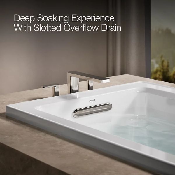 KOHLER® Archer® White 60" x 32" Drop-In Whirlpool Bath with Heater-4