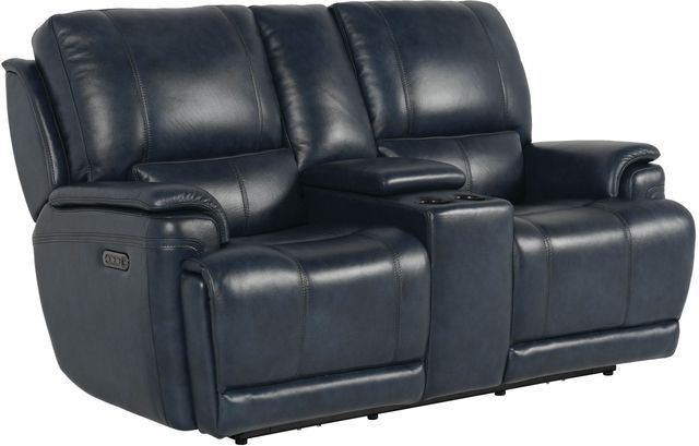 Bassett® Furniture Burlington Navy Leather Loveseat with Console-1