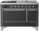 Ilve® Majestic III 48" Graphite Matte Pro Style Dual Fuel Liquid Propane Range with French Top and Chrome Trim-0