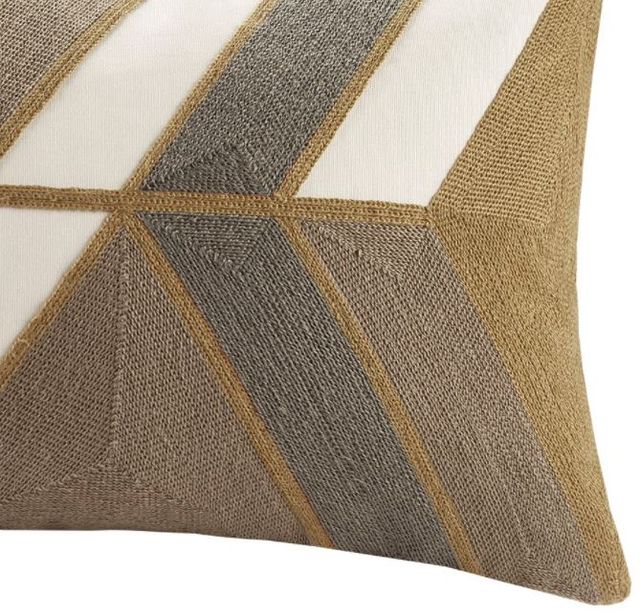 Olliix by INK+IVY Aero Natural 12" x 20" Embroidered Abstract Oblong Pillow-1