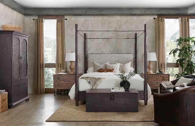 Hooker® Furniture Big Sky Charred Timber/Saxony Porcelain California King Poster Canopy Bed-1