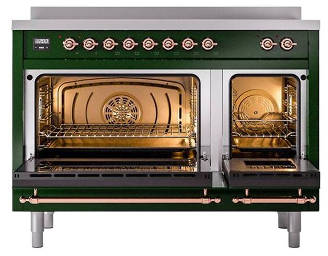 Ilve® Nostalgie II Noblesse 48'' Emerald Green Pro Style Induction Range with Copper Trim-2