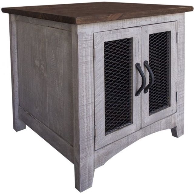 International Furniture Direct Pueblo Gray End Table with Brown Top-0