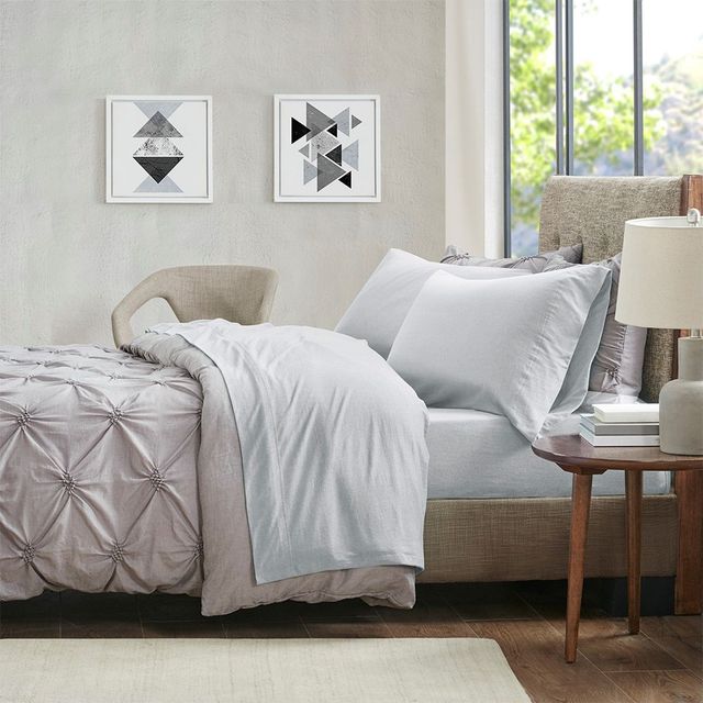 Olliix by Urban Habitat Light Grey Full Heathered Cotton Jersey Knit Sheet Set-4