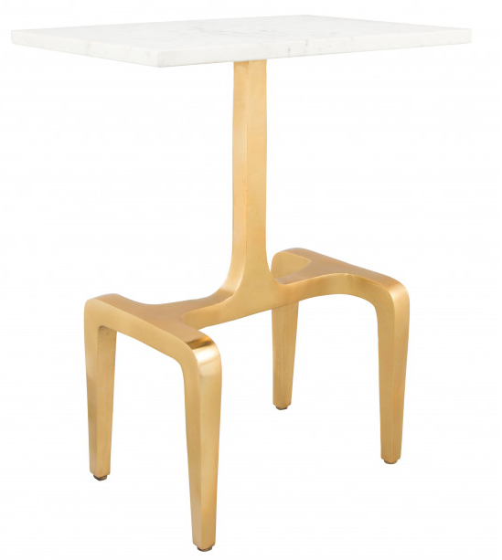 Zuo® Modern Clement White Marble Side Table with Gold Base -0
