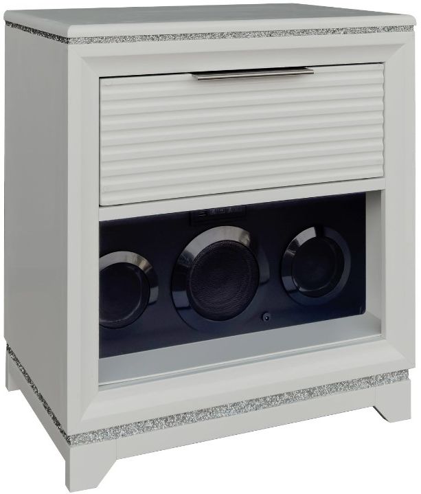 Elements International Denmark White 1-Drawer Nightstand with Speaker and USB -0