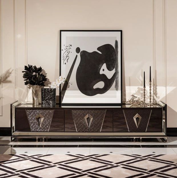Michael Amini® Carmela Glossy Charcoal Sand Media Cabinet-1