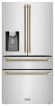 ZLINE Autograph Edition 36" 21.6 Cu. Ft. Stainless Steel Counter-Depth French Door Refrigerator with Water and Ice Maker in Fingerprint-Resistant and Champagne Bronze Helix Handles-0