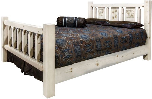 Montana Woodworks® Homestead Clear Lacquer Twin Bed with Laser Engraved Bear Design-3