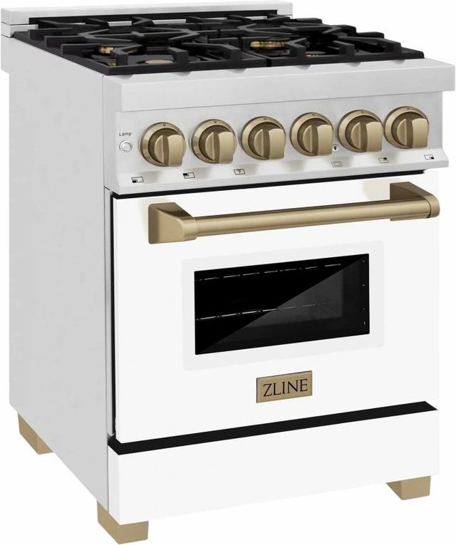 ZLINE Autograph Edition 24" Stainless Steel Pro Style Dual Fuel Range with White Matte Door-1
