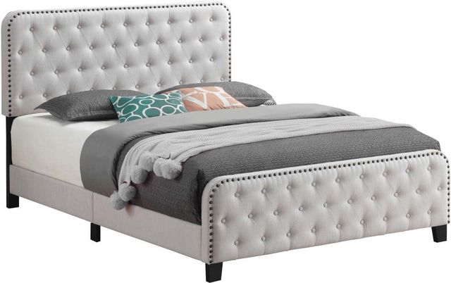 Coaster® Littleton Beige Queen Tufted Upholstered Bed-0