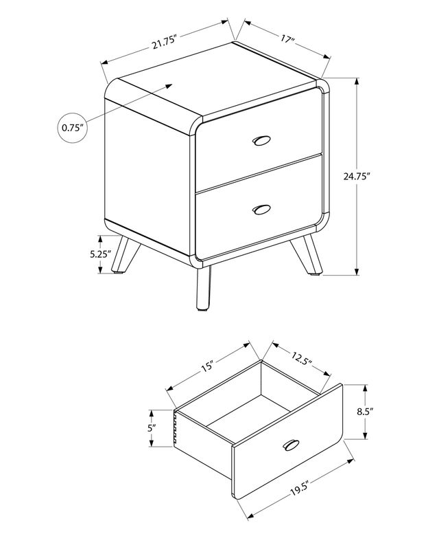 Monarch Specialties Inc. Grey Oak 2-Drawer Nightstand-2