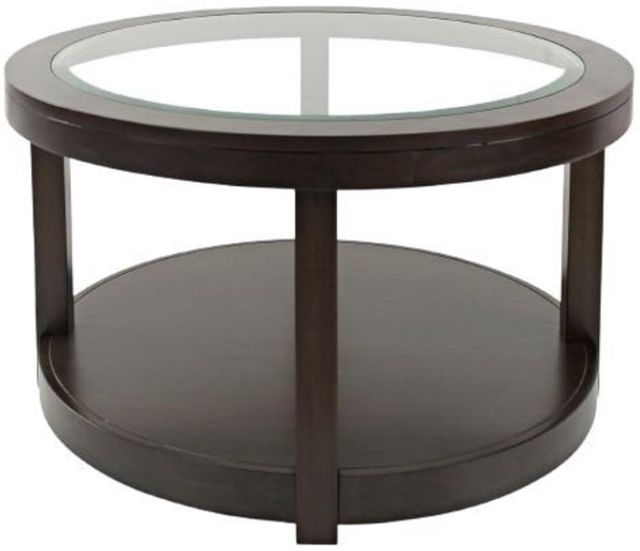 Jofran Inc. Urban Icon Glass Top Round Coffee Table with Merlot Base-0