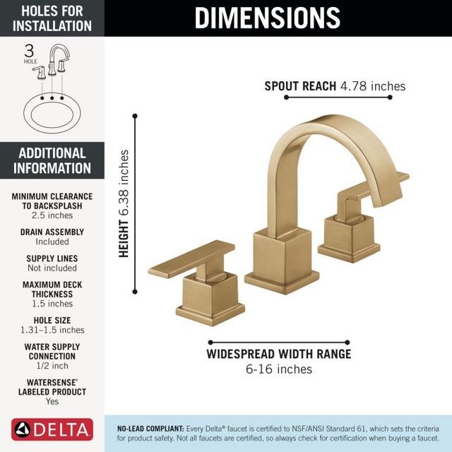 Delta Vero® Champagne Bronze 2-Handle Widespread Bathroom Faucet-3