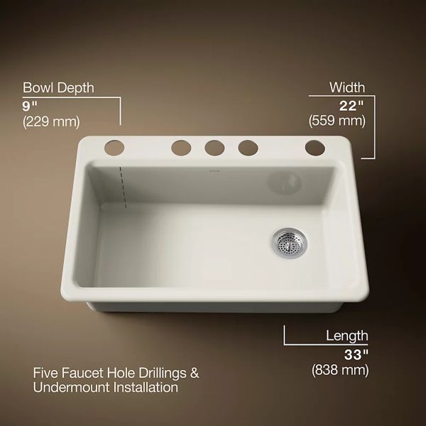 KOHLER® Riverby® Biscuit 33" Undermount Single-Bowl Workstation Kitchen Sink-3
