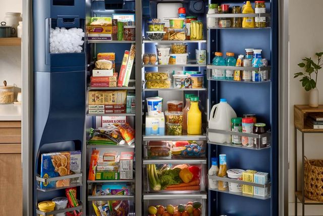 Maytag® 36" 28.7 Cu. Ft. Fingerprint Resistant Stainless Steel Side by Side Refrigerator with Arctic Blue Interior-15