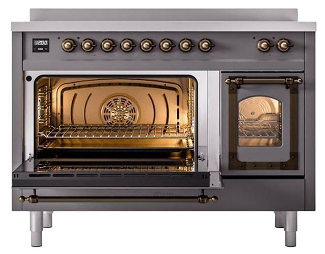 Ilve® Nostalgie II Noblesse 48'' Graphite Matte Pro Style Induction Range with Burnished Trim-3