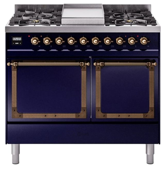 Ilve® Nostalgie II Noblesse 40'' Midnight Blue Pro Style Dual Fuel Range with Burnished Trim-0