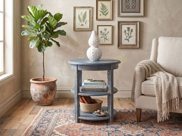 Sunny Designs™ Marina Ocean Blue Round Side Table-1