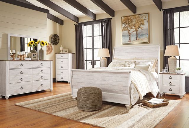 Signature Design by Ashley® Willowton Whitewash Queen Sleigh Bed-2