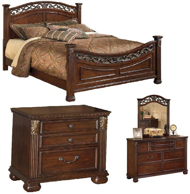 Signature Design by Ashley® Leahlyn 5-Piece Warm Brown California King Panel Bed Set-0