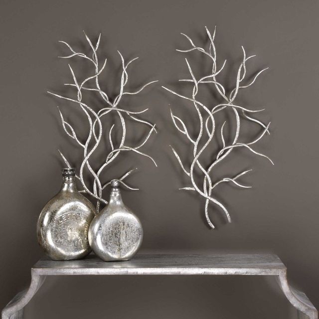 Uttermost® 2-Piece Silver Leaf Branches Wall Decor Set-1