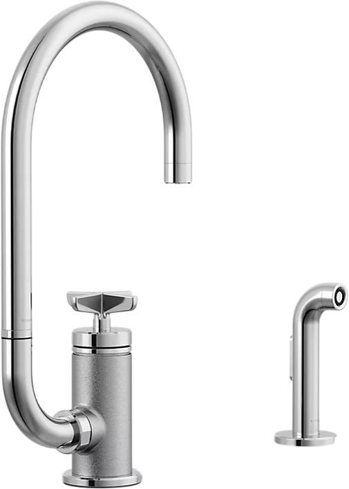 KOHLER® Billet® Polished Chrome 16" Single Cross-Handle Bar Sink Faucet with 2-Function Extended-Reach Spout and Side Sprayer-0