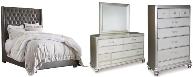 Signature Design by Ashley® Coralayne 4-Piece Gray Queen Upholstered Bed Set-0