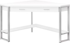Monarch Specialties Inc. 42"L White and Silver Metal Corner Computer Desk