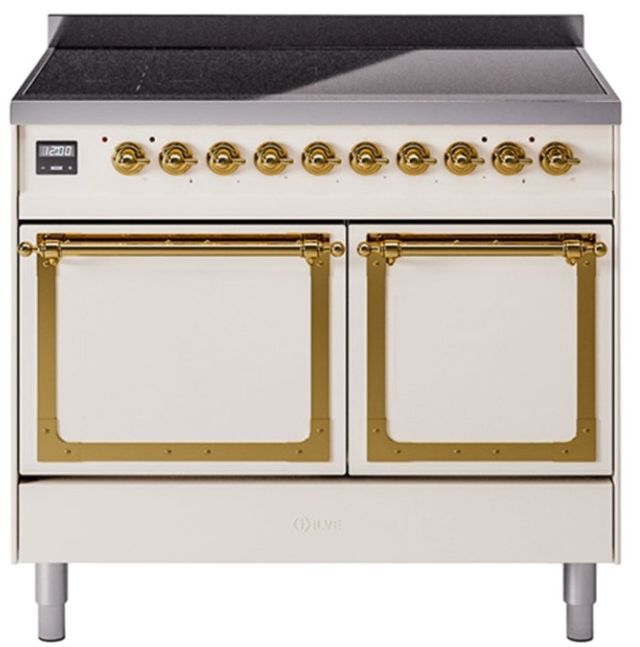 Ilve® Nostalgie II Noblesse 40'' Antique White Pro Style Induction Range with Brass Trim-0